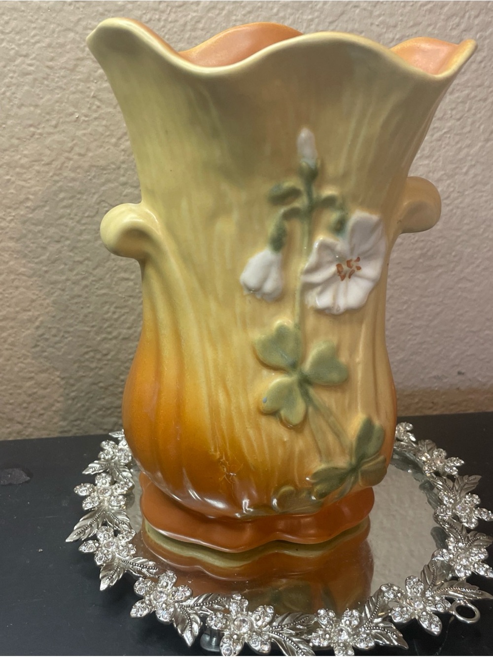 Gorgeous 1930 Weller USA 8” Roba Vase With High Relief Florals